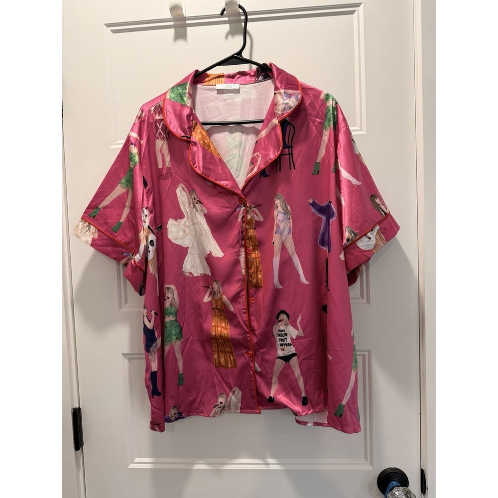 Taylor Swift pajama pj top shirt Eras Silky satin Pink nice! XXL